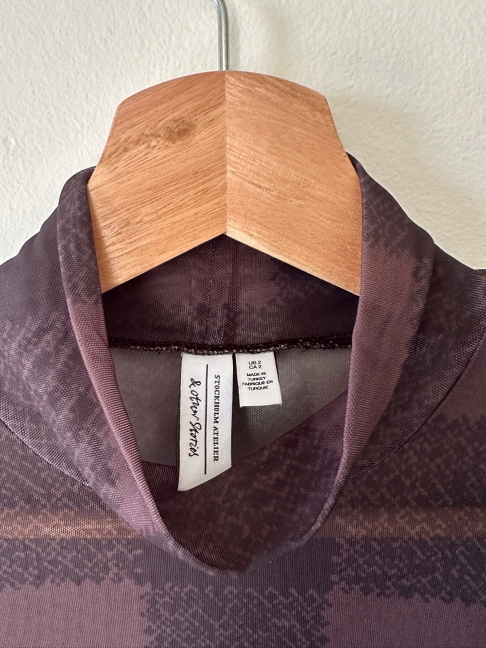& Other Stories Sheer Plaid Mock Neck Top - Picture 3 of 3